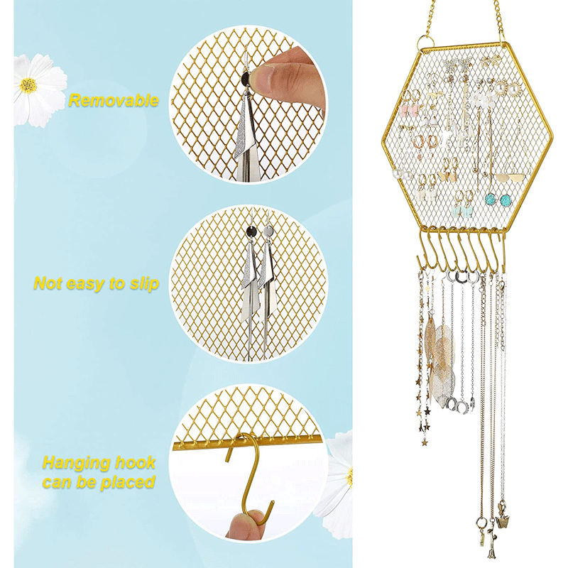 跨境金属首饰架家居墙面装饰菱形珠宝展示架耳环项链手链壁挂架