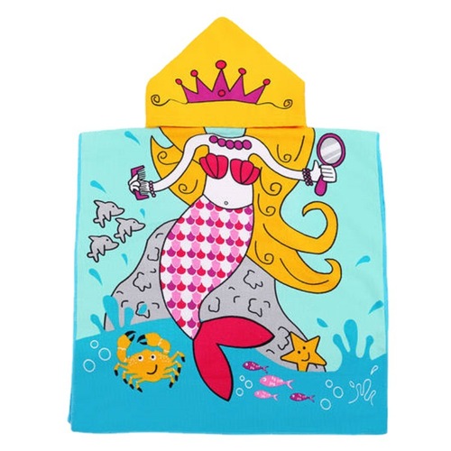 Cartoon Children's Cape Beach Towel Cape for Toddlers with Hat, Wearable Bath Towel Super Fine Fiber Sunscreen Swimsuit for Girls