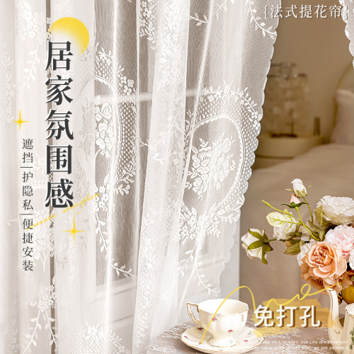 Medieval-style embroidered curtain with no-drilling Velcro circle gauze curtains, creating a home ambiance with a princess vibe