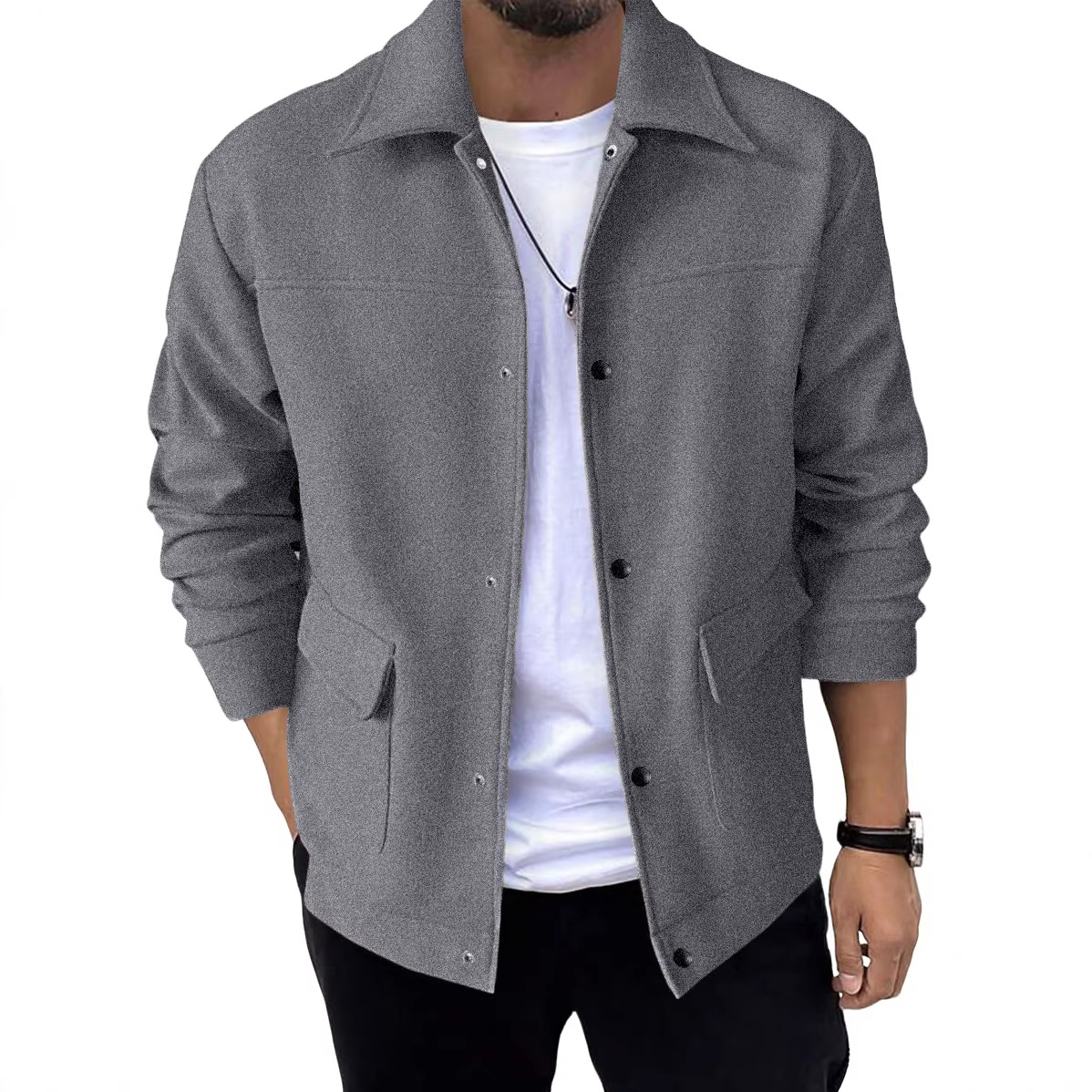 Transfronterizos Europa y América Amazon nuevo hombre chaqueta de lana con solapa otoño y invierno británico chaqueta cálida casual versátil