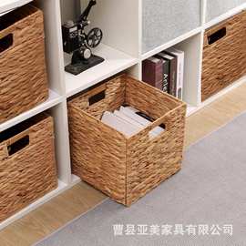 跨境水葫芦草编收纳篮浴室毛巾化妆品储物筐可折叠衣物篮玩具箱
