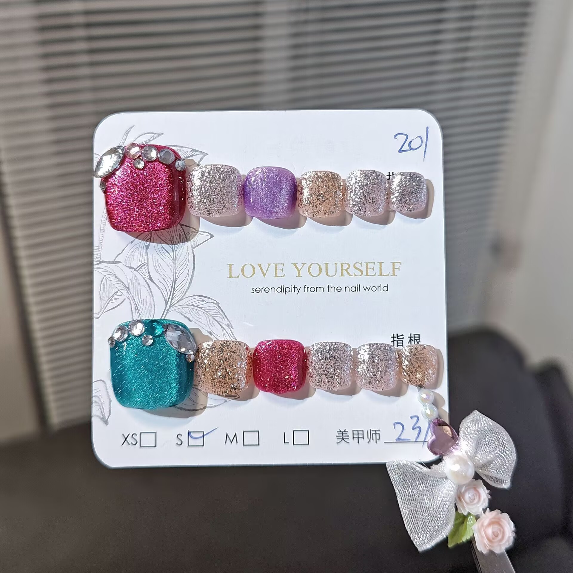 12 piezas de uñas de pie hechas a mano acabadas con parche de uñas de pie desmontables fototerapia hecha a mano dopamina de verano