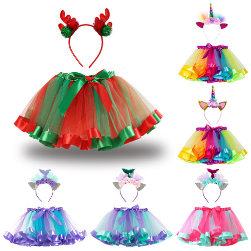 Cross-border girls' tutu skirt with hair accessories, children's skirt, European and American children's clothing tutu princess skirt wholesale