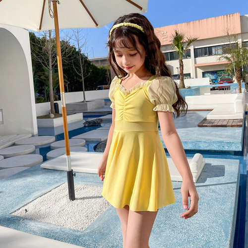 Children's swimsuit for girls, INS-style children's little princess lace dress one-piece swimsuit, fresh and clean hot spring wholesale