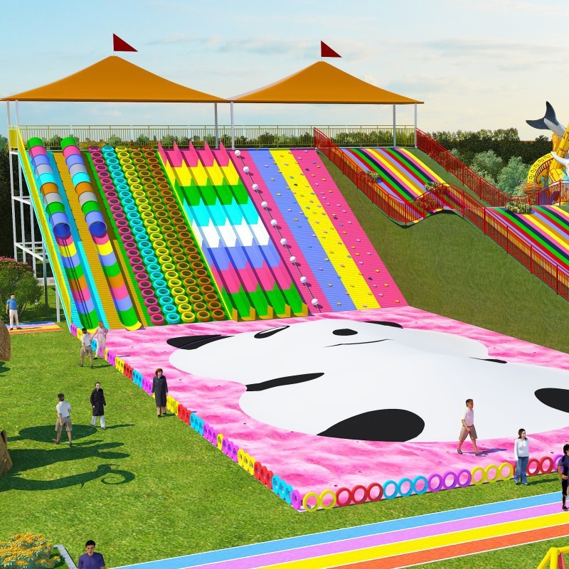 Equipo de entretenimiento sin energía, tobogán de combinación de parque de atracciones para padres e hijos, gran tobogán de arco iris al aire libre, fabricante mundial