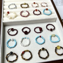 彩色多巴胺天然石串珠戒指ins小众设计感手指戒轻奢气质指环配饰