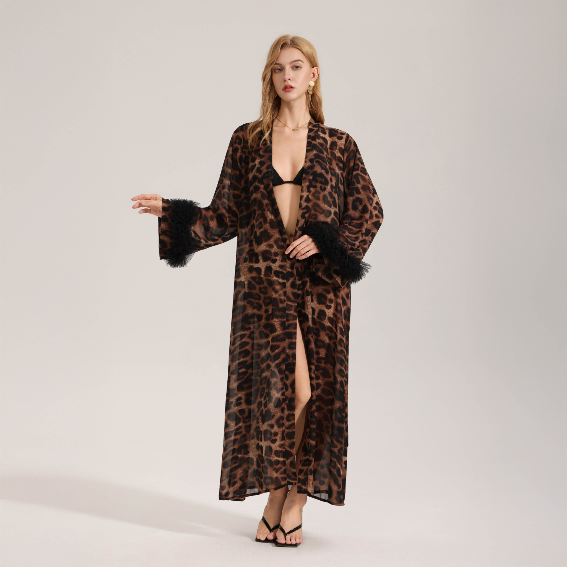 Accappatoio da notte con stampa leopardata 2026 - Accappatoio da casa da donna estivo-autunnale a maniche lunghe, leggero, stile lungo, filato di perle, stile selvaggio_voghion.com