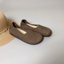 2024秋季新款手工真皮女鞋森系复古圆头舒适软底牛皮百搭奶奶鞋女