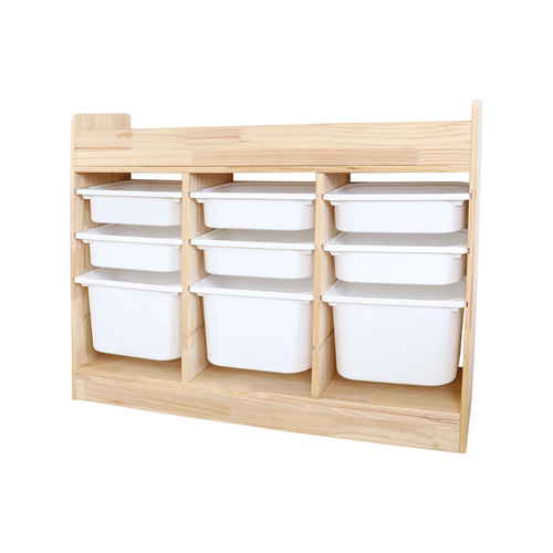 Solid Wood Children's Room Toy Storage Cabinet, 2-in-1 Combination Storage Rack Bookshelf, Large Capacity Living Room Balcony Shelf