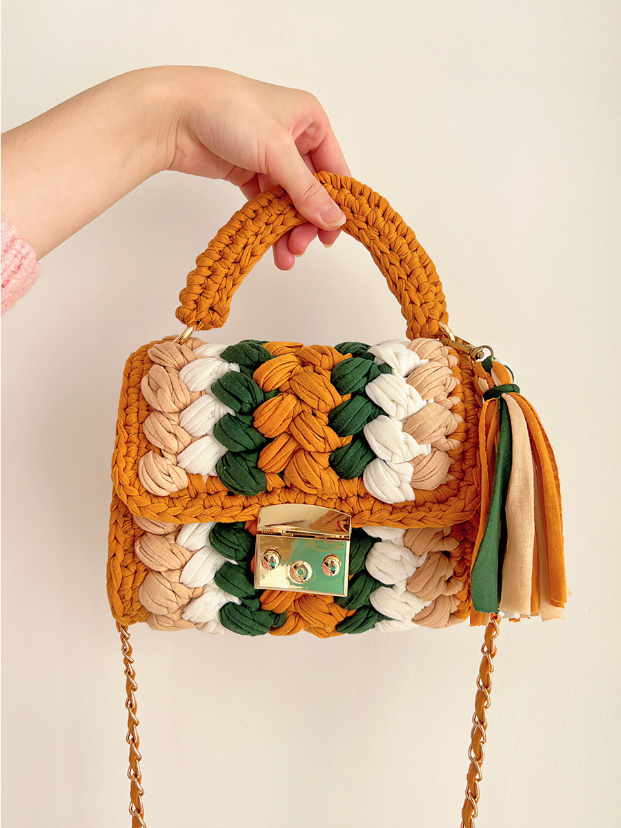 Women's Small Cotton Color Block Vintage Style Lock Clasp Handbag display picture 7