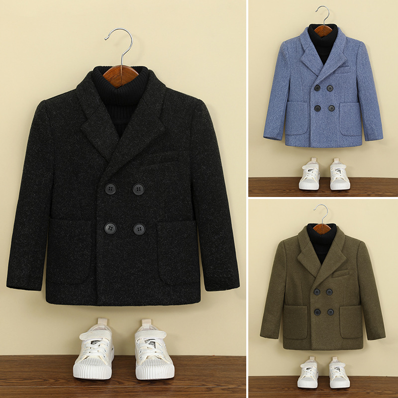 Boys' Suit Jacket Autumn and Winter Thickened Woolen Coat with Cotton Lining Warm Children's Suit Flower Boy Host Performance Formal Wear