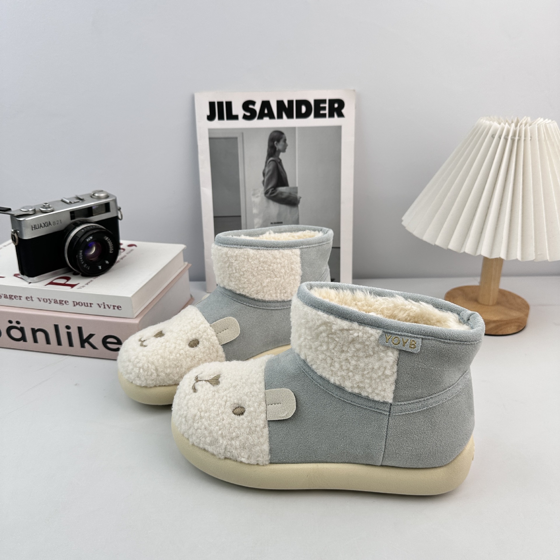 YANBO 2025 invierno nuevas botas de invierno más vello grueso calentamiento botas de nieve de dibujos animados conejo zapatos de mujer