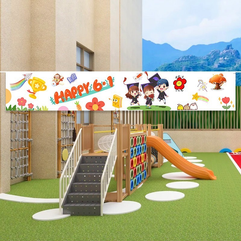Disposición de la pancarta del 1 de junio Día del niño Equipo escolar Construcción de la escena fotográfica Suministros Decoración de jardín de infantes Accesorios de ambiente al aire libre