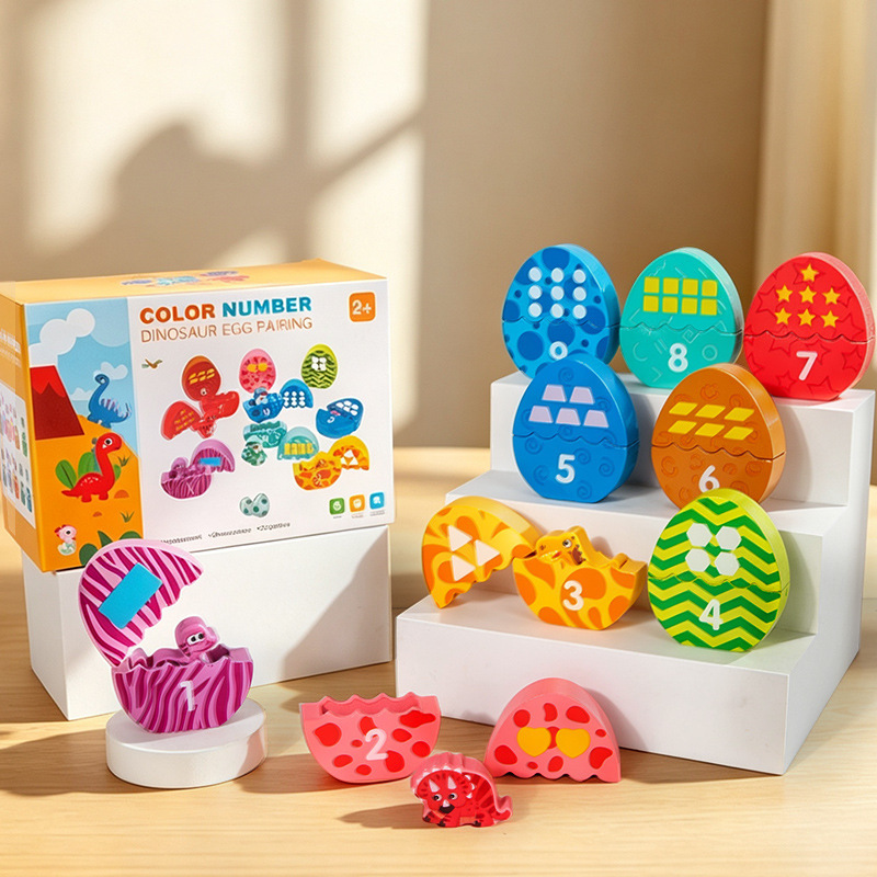 Cpc Ce Kidsren's Educational Dinosaur Egg Matching Game Kindergarten Early Education Color and Number Recognition Wooden Toy