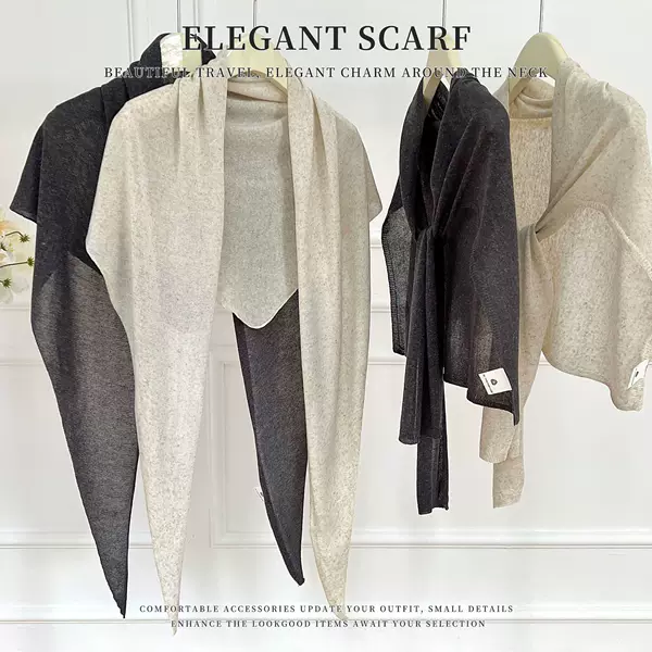 Light and Sophisticated Style Large Triangle Scarf, Neck Scarf, High-End Feel, Thin Solid Color Cross-Over Shawl for Women, Suitable for Air-Conditioned Rooms
