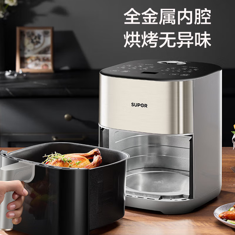 苏泊尔空气炸锅家用多功能6L可视化智能蟹控电炸锅薯条机无油|undefined