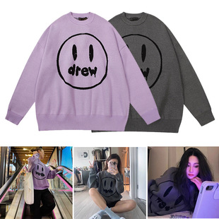 In stock Drew smiley face American high street fashion brand loose sweater oversize men and women couple round neck sweater