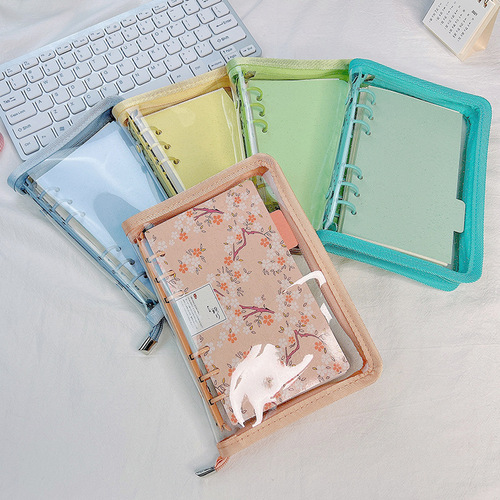 Japanese and Korean ins style a5a6 loose-leaf notebook transparent 6-hole metal diary PVC zipper notebook