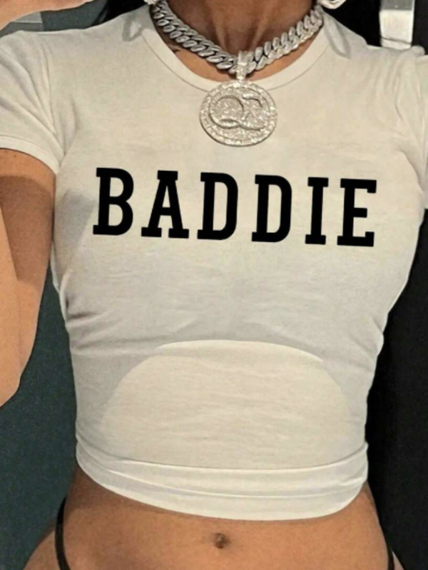 夏の欧米の越境ギャルのアルファベットのBADDIEのプリントの臍のtシャツは短い半袖を修理します。|undefined