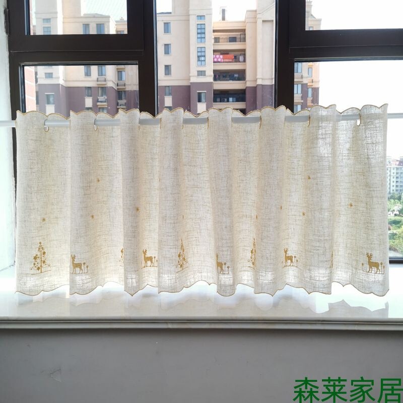 No-drill half curtain, short curtain, half curtain, American-style kitchen curtain, small curtain for bay window, balcony, bedroom, blackout No-drill half curtain, short curtain, half curtain, American-style kitchen curtain, small curtain for bay window, balcony, bedroom, blackout