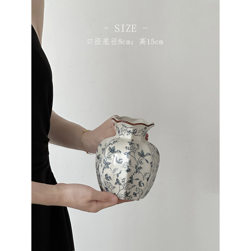 Nuevo jarrón de cerámica azul china nueva decoración de estilo chino sala de estar floral decoración de vestíbulo de estilo antiguo peonía floral