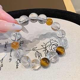 天然水晶手串 秋季款原创设计手链情侣款送女友 黑金超七水晶手串