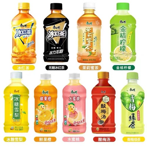 Kang Shi Fu Iced Black Tea and Green Tea Beverage 330ml x 12 Mini Bottles Mini Peach Oolong Tea Peach Drink Full Carton