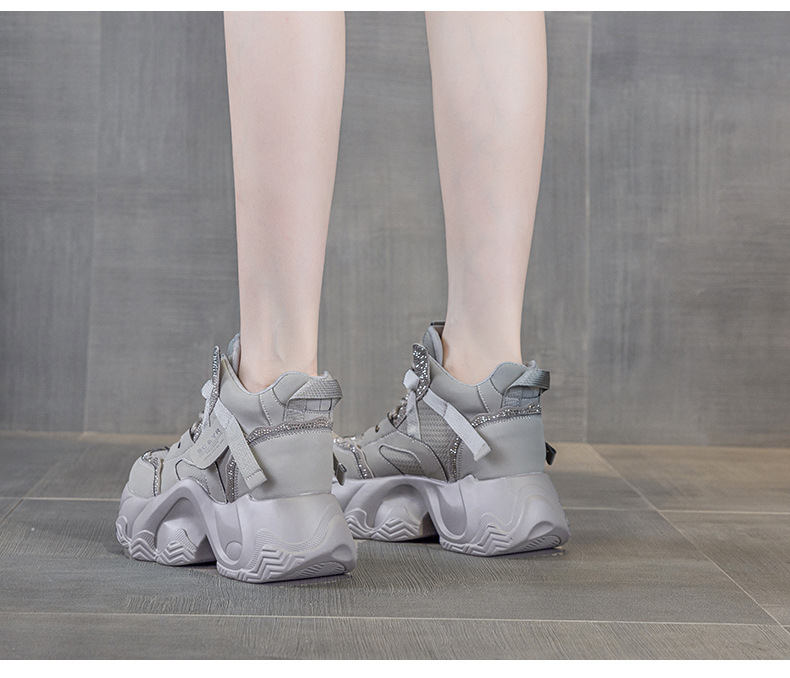 Giày sneaker nữ đế dày tăng chiều cao mùa thu 2025 phong cách hot trend buộc dây — M2936 lót đơn màu đen, M2936 lớp lót đơn màu xám, M2936-1 plus nhung đen, M2936 lớp lót đơn màu be chi tiết 26