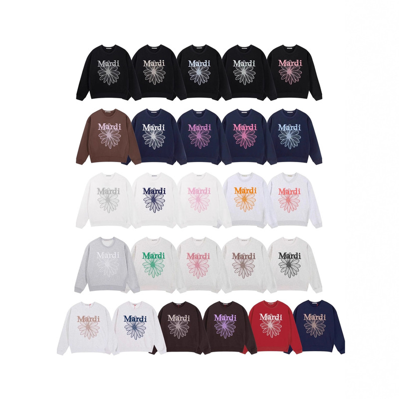 In-Stock Korean-Style Mardi Sweatshirt for Women with Daisy Gold and Silver Embroidery Lettering, Crew Neck Top with Embroidery In-Stock Korean-Style Mardi Sweatshirt for Women with Daisy Gold and Silver Embroidery Lettering, Crew Neck Top with Embroidery