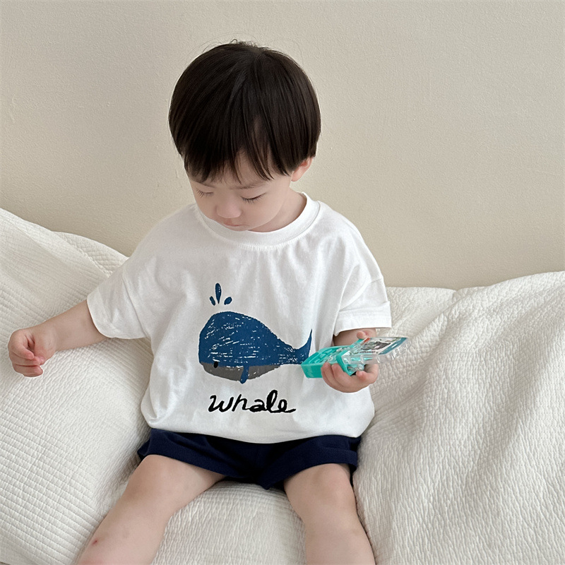 Baby Summer Two-Set 2024 Summer Baby Clothing Versión coreana de la ropa para niños Traje T de manga corta de dibujos animados para niños