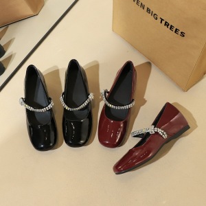833-K218 French rhinestone buckle with flat heel, comfortable inner height increasing women's shoes, round toe shal