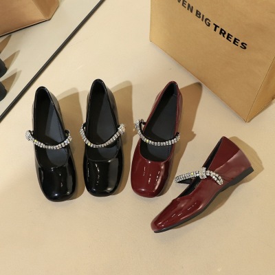 833-K218 French rhinestone buckle with flat heel, comfortable inner height increasing women's shoes, round toe shal