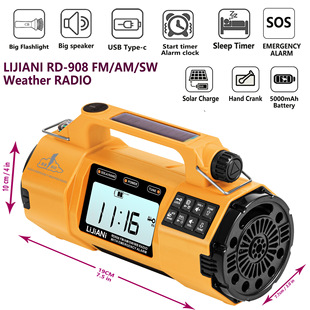 Aliexpress New Product Disaster Prevention Radio Fm/Am/Sw/Wb Emergency Flashlight 18650 Large Capacity Hrd908