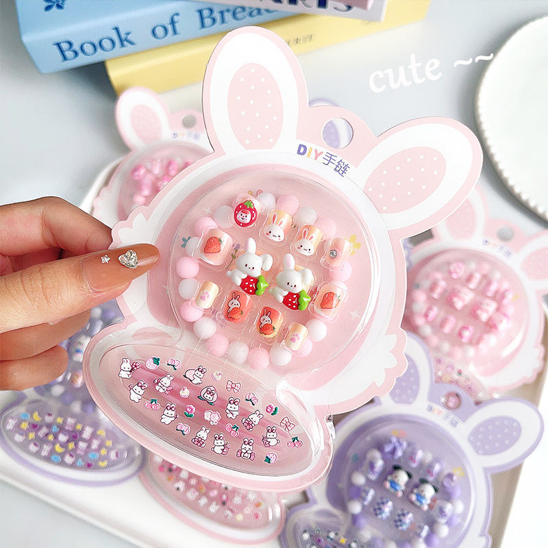 Caricatura encantadora conejo niño uña uña macarón pulsera pegatinas en relieve parche de niños para usar uña