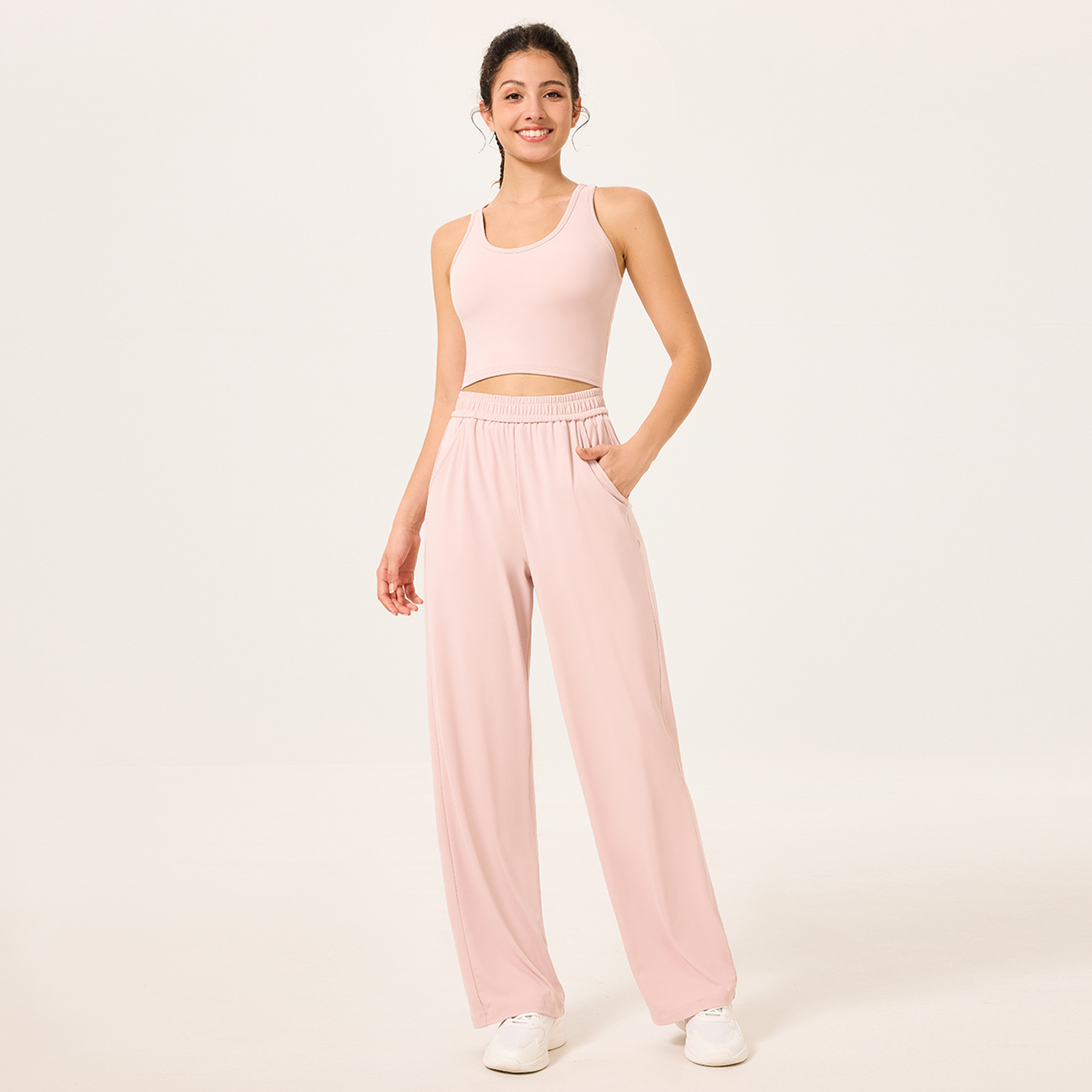 Yoga deportivo de dos piezas set pantalones sueltos al aire libre casual cool chaleco deportivo sin bra elástico
