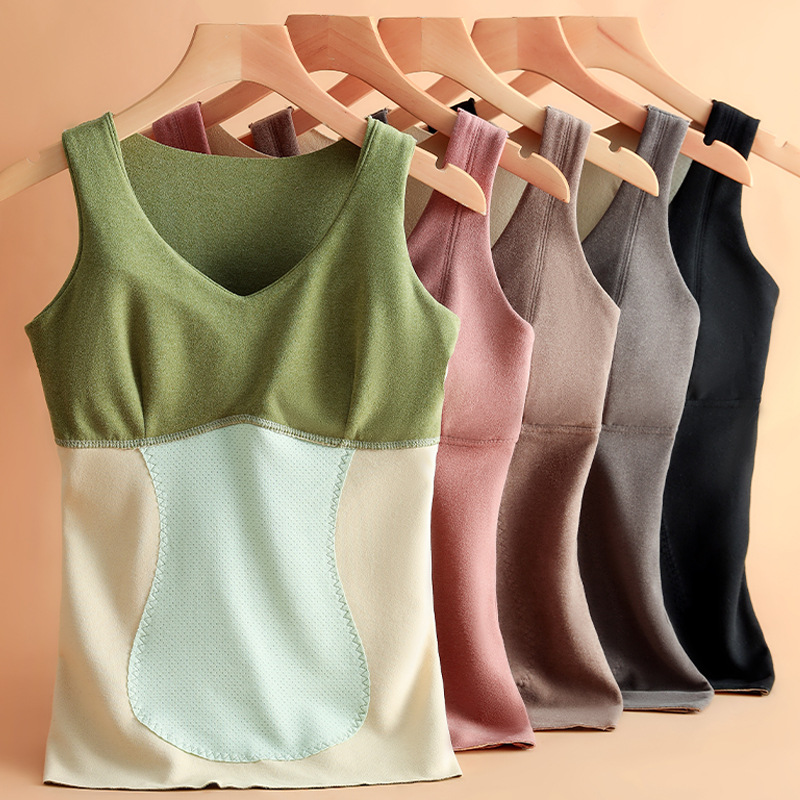 Otoño e Invierno chaleco térmico de terciopelo autocalentable para mujer con parche de almohadilla en el pecho cepillado más tamaño bottoming ropa interior térmica