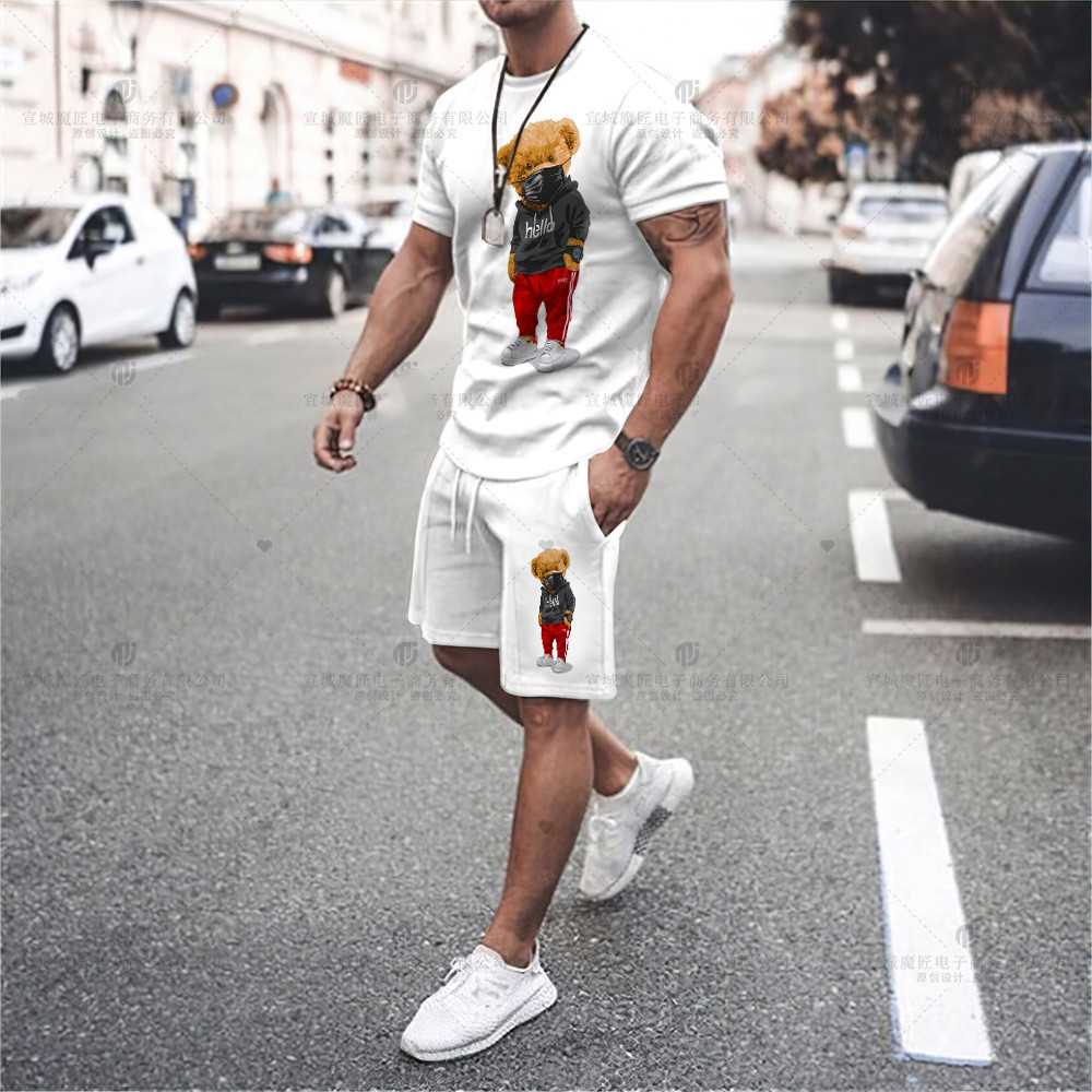 2023 nuevos deportes casuales camiseta de los hombres de verano de fitness shorts camiseta traje de running traje de manga corta de los hombres de comercio exterior