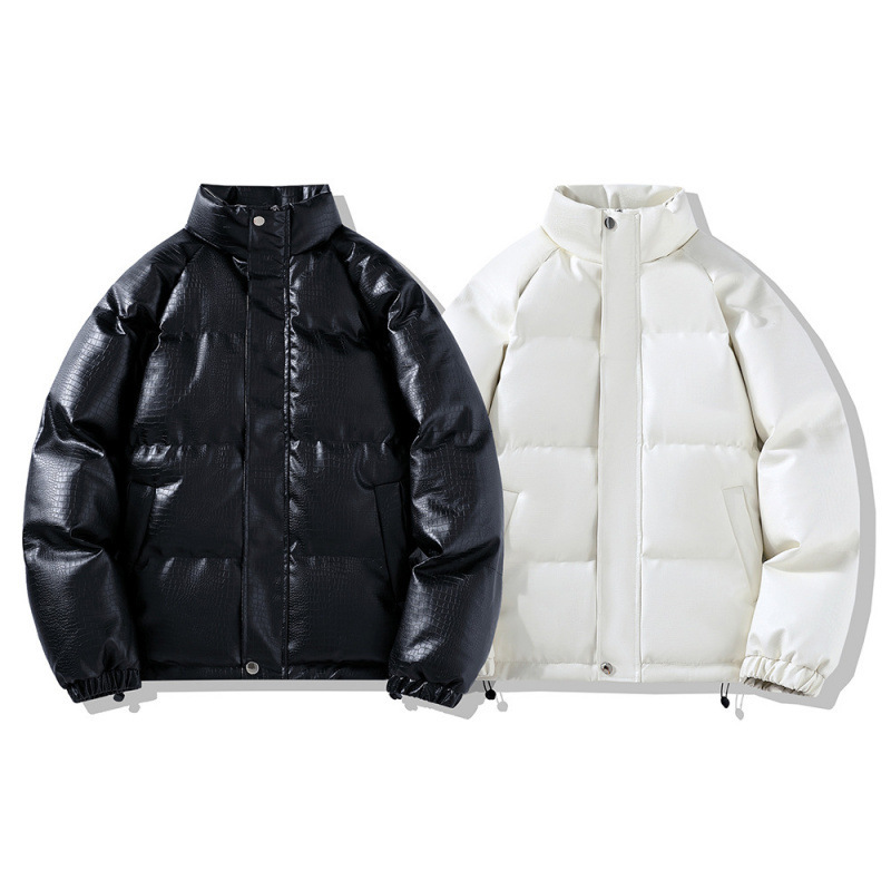 冬季加厚PU皮棉服男生潮流百搭棉衣外套潮牌宽松面包服休闲棉袄男|undefined