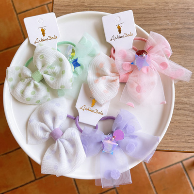 Korean Edition children Jacobs bow Hair rope Little Girl Wave Bowtie Hairpin rubber string baby Tousheng