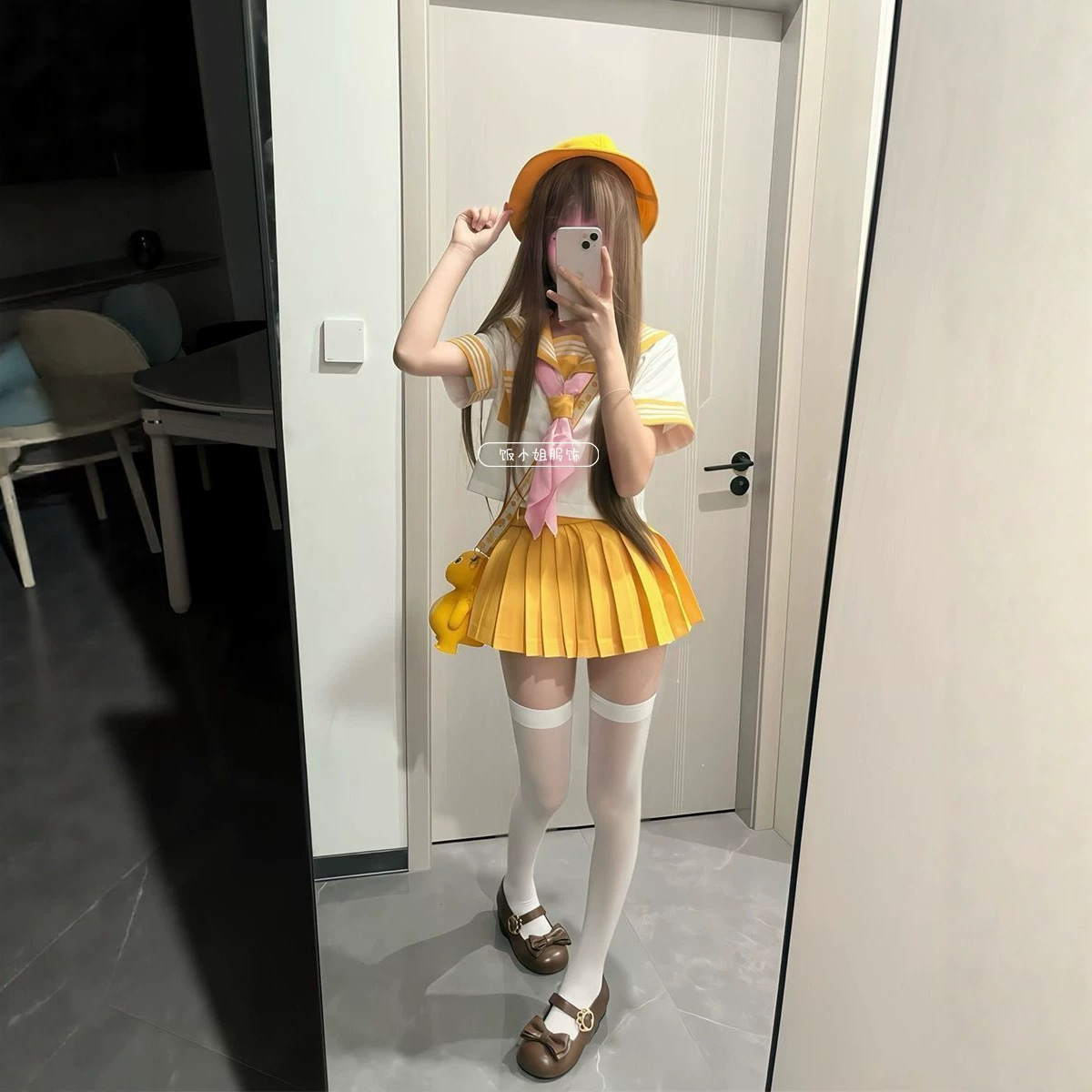 日系20226春夏款正统黄三本水手服上衣搭配黄色百褶裙软妹套装女