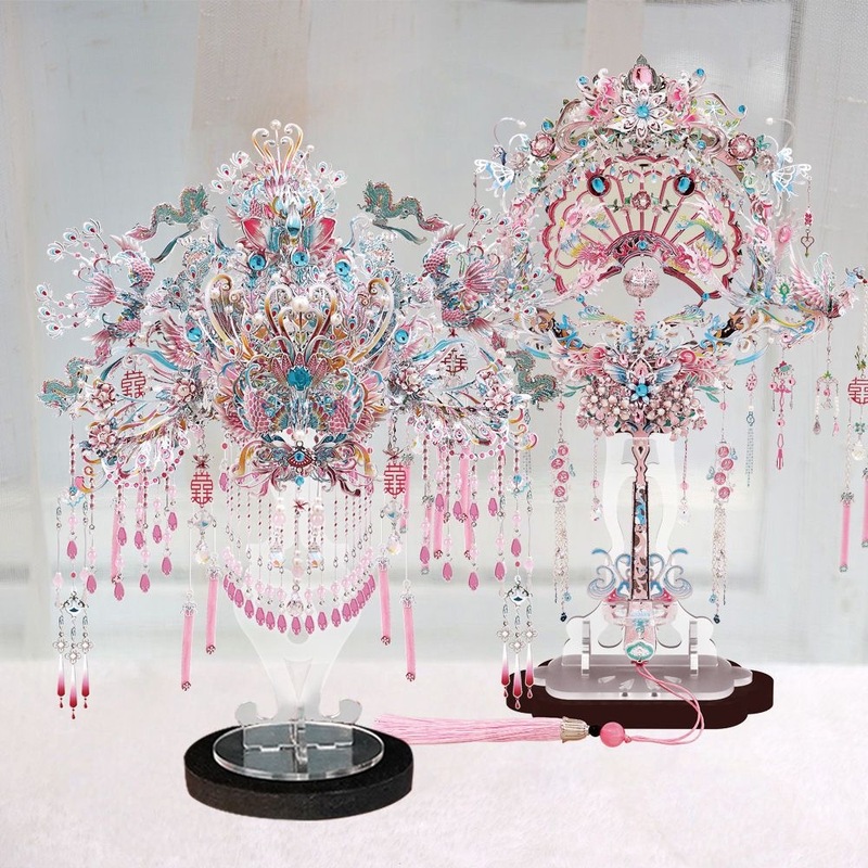 Gangda ピンクシルバー鳳凰の冠結婚式ファン金属組み立て装飾品立体パズル手作りギフトガールフレンドギフト|undefined