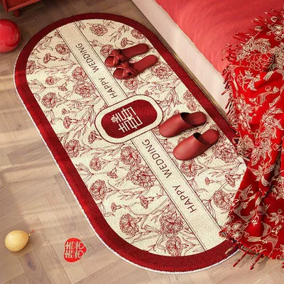 Wedding Imitation Cashmere Bedside Blanket Oval Soft Red Festive Carpet Bedroom Lamb Bedside Mat Wedding Room (Car Carpet) - 40120cm-imitation-cashmere-bedside-blanket-love-at-first-sight