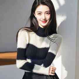 韩系洋气百搭黑白条纹圆领长袖毛衣针织女2025秋冬超好看软糯小衫