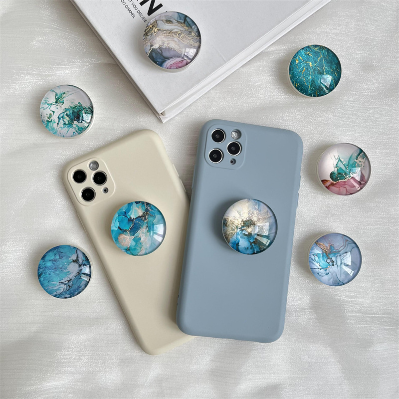 24g Weight Mobile Phone Universal Applicable Brands Airbag Bracket Classification Glass Material Marble Pattern Chinoiserie, Simple Style Style Marble Glass Chinoiserie Simple Style Mobile Phone Universal Airbag Bracket 5