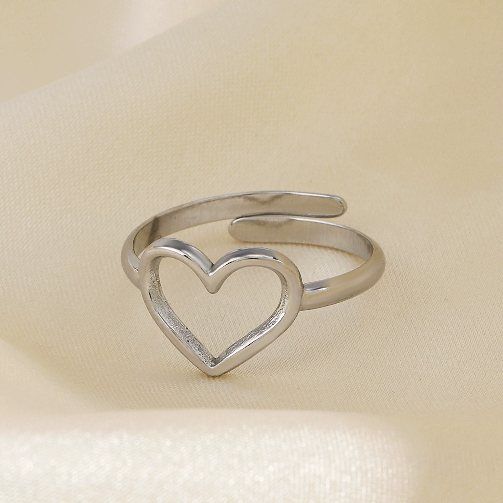 Brand fashionable universal ring stainless steel heart shaped, European style, 18 carat, wholesale