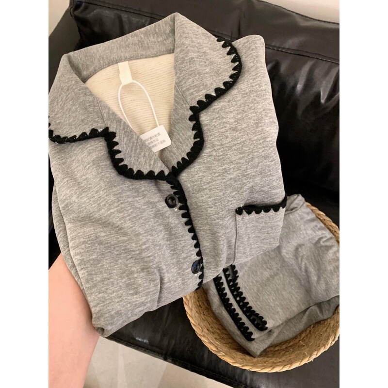 Korean Style Simple Thermal Long-Sleeve Pajamas for Women 2025 Autumn and Winter New Large Size Gray Cardigan Long Pants Loungewear in Stock Korean Style Simple Thermal Long-Sleeve Pajamas for Women 2025 Autumn and Winter New Large Size Gray Cardigan Long Pants Loungewear in Stock