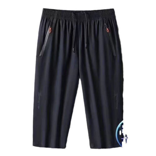 Men's Ice Silk 7/8 Length Loose Straight Leg Summer Shorts Casual Men's Summer Leisure Pants for Outside Wear Sports Pants