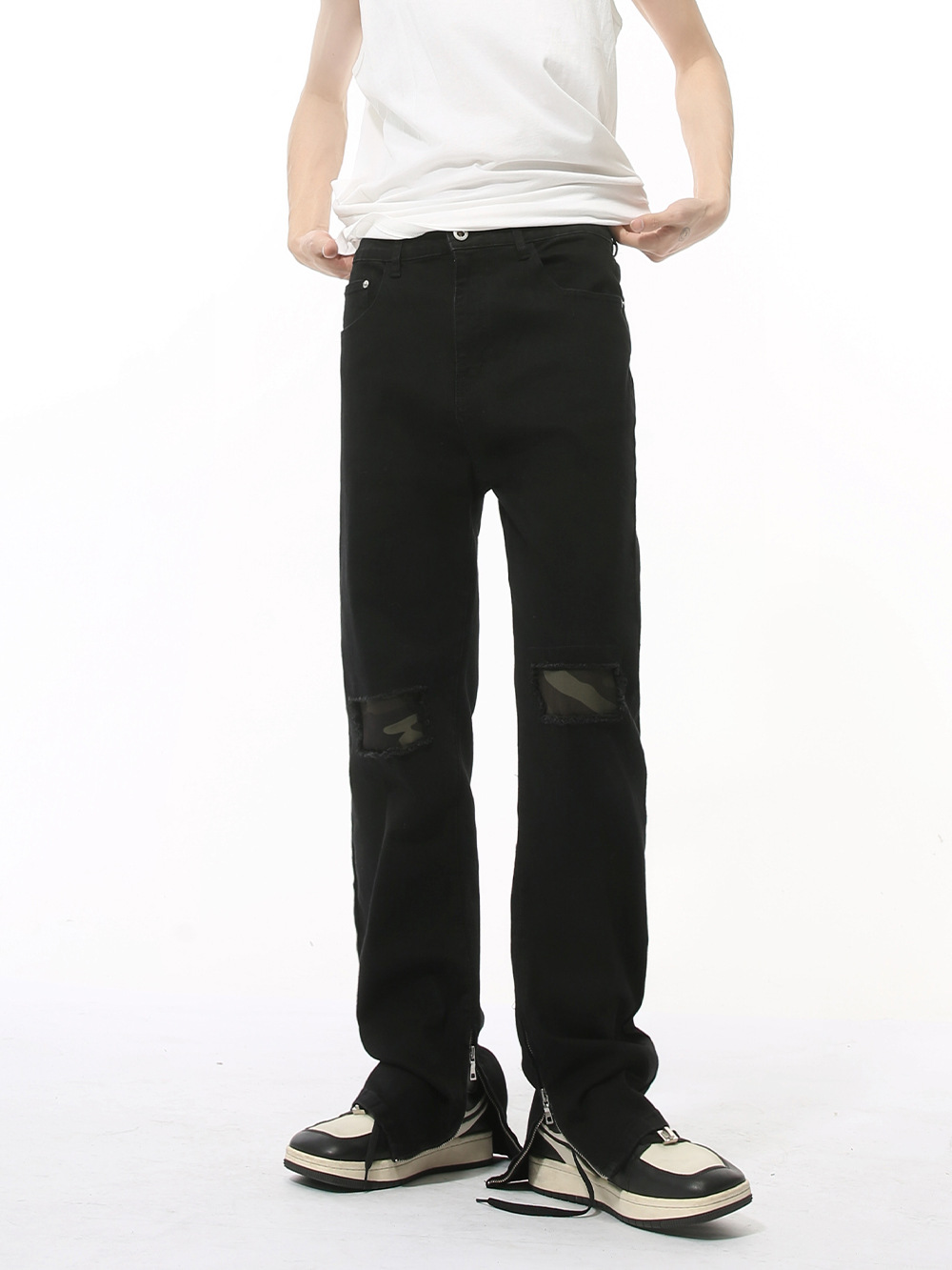 MTLCLOTHES Hombres| Nuevo invierno de edición estrecha de micropartículas delgadas camuflaje diseño de mosaico de jeans