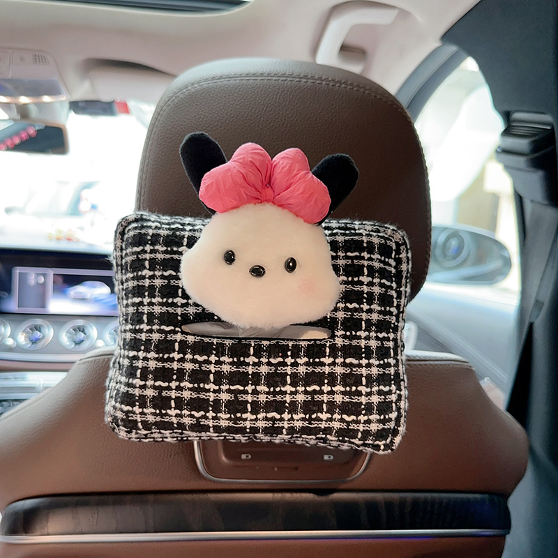 Muñeca de felpa de dibujos animados caja de pañuelos para coche colgante en el coche lindo Pacha dog decoración de coche bolsa de almacenamiento fragancia image 9