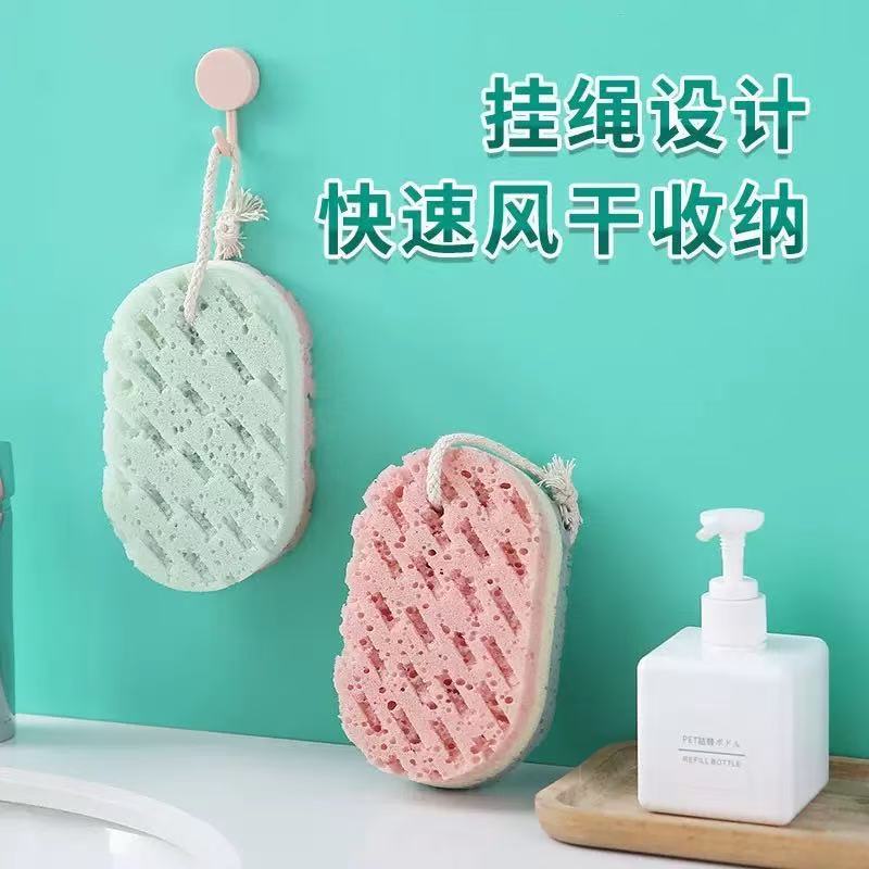 卸売カラフルな三層スポンジバスワイプ厚みのある大人用吊り下げ可能なバブルバスタオルバススポンジワイプ|undefined